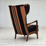 1960s, Danish highback armchair by Fritz Hansen, furniture wool, beech wood