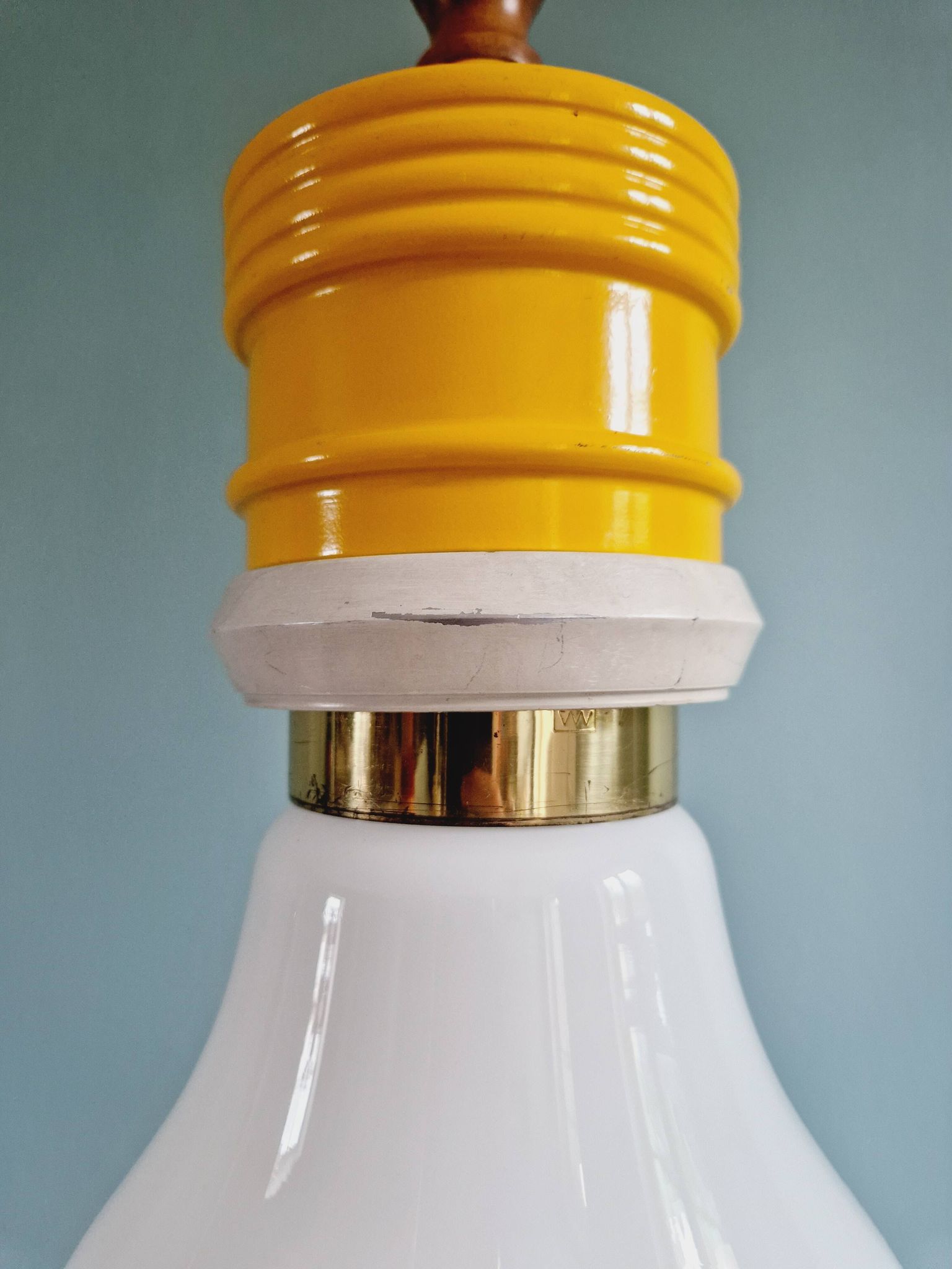 Opaline bulb pendant light, Metalarte, 1980s