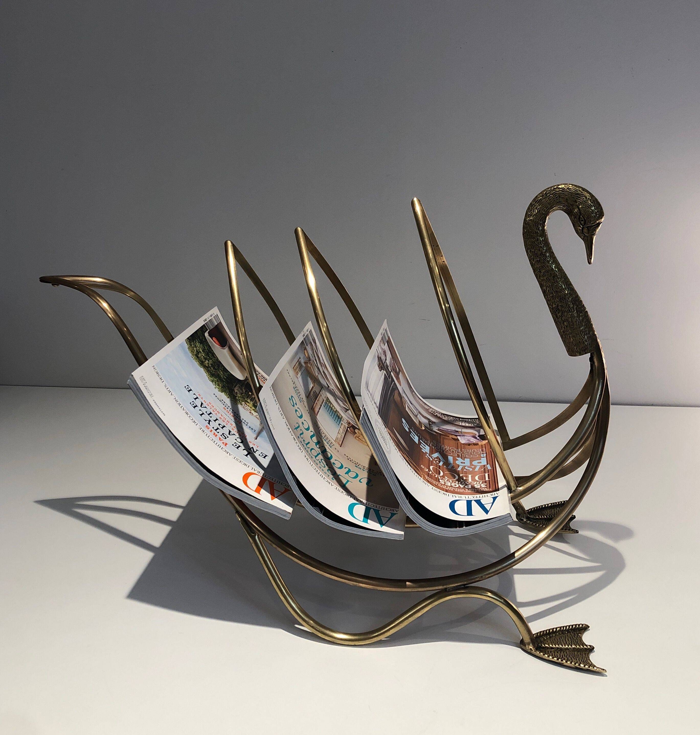 Brass swan magazine rack