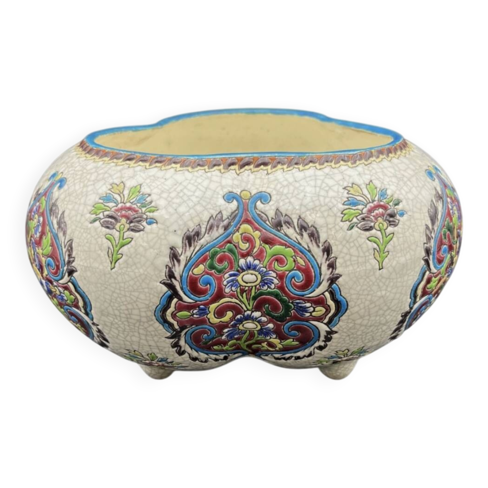 Late 19th century glazed earthenware planter, Longwy enamel style - 648003