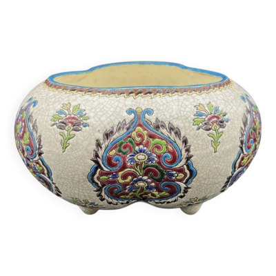 Cache-pot en faïence émaillée fin XIXe, style émaux de Longwy - 648003