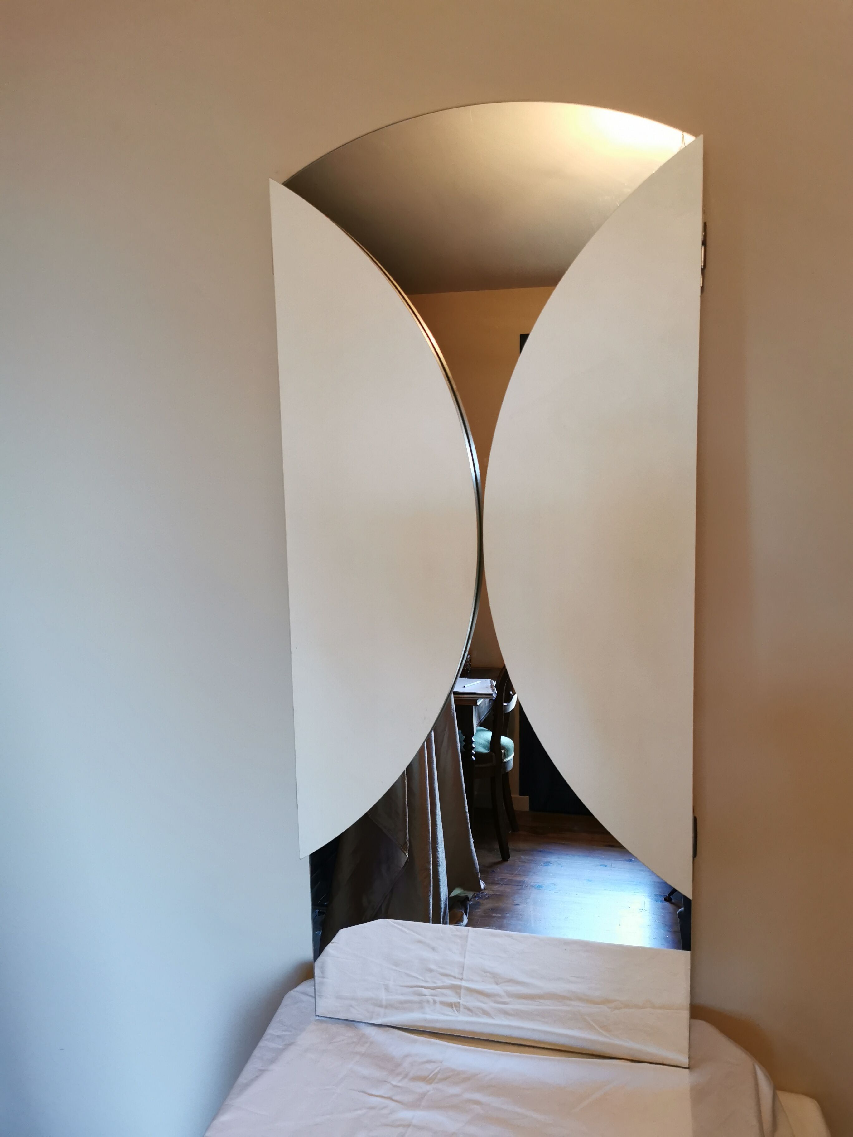 Large vintage mirror round triptych 110x47cm