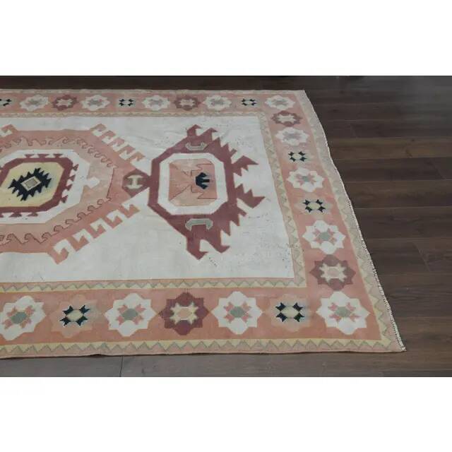 1970s Turkish Oushak Handmade Wool Cotton Pink Area Rug 183x244