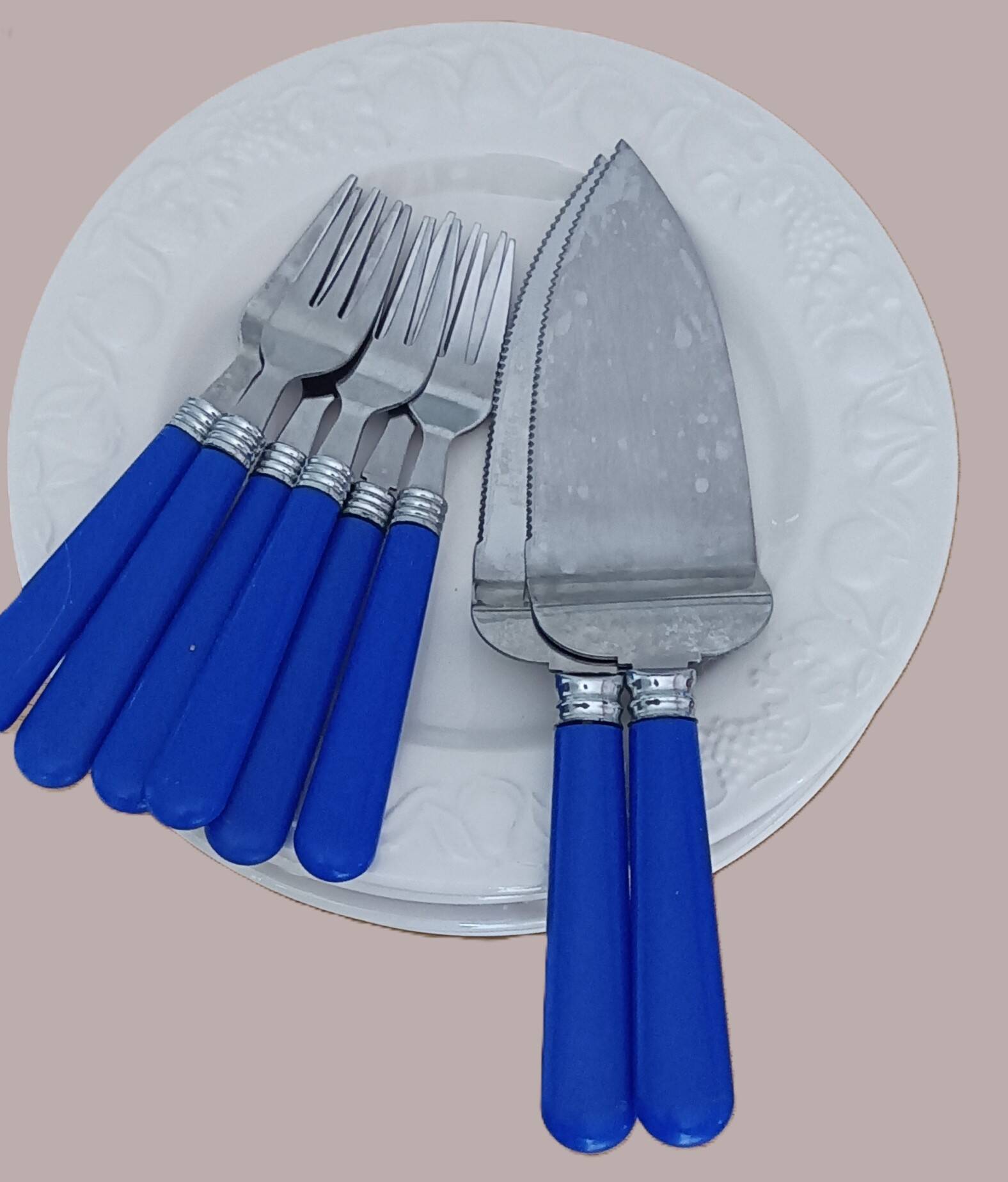 6 Franco Giorgi dessert plates by Quadrifoglio + Gingo B cutlery