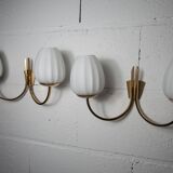 Pair of 1960 opaline and brass wall lights from Italy
