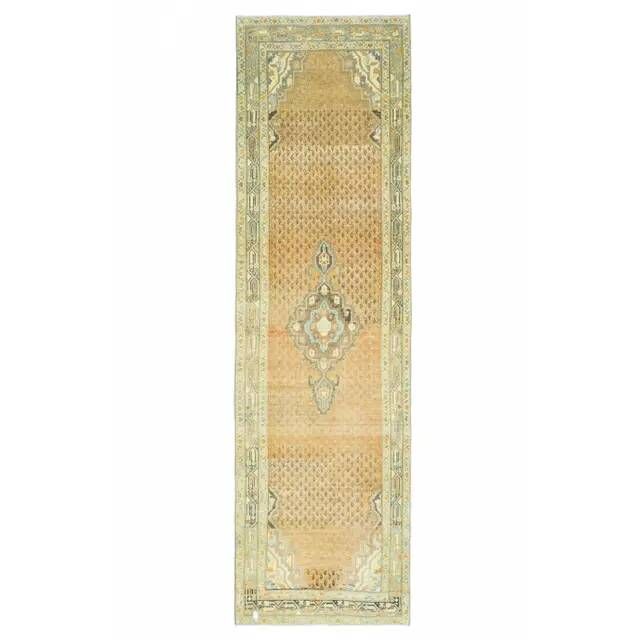 Vintage Turkish Oushak Handmade Wool Cotton Orange Runner Rug 100x358
