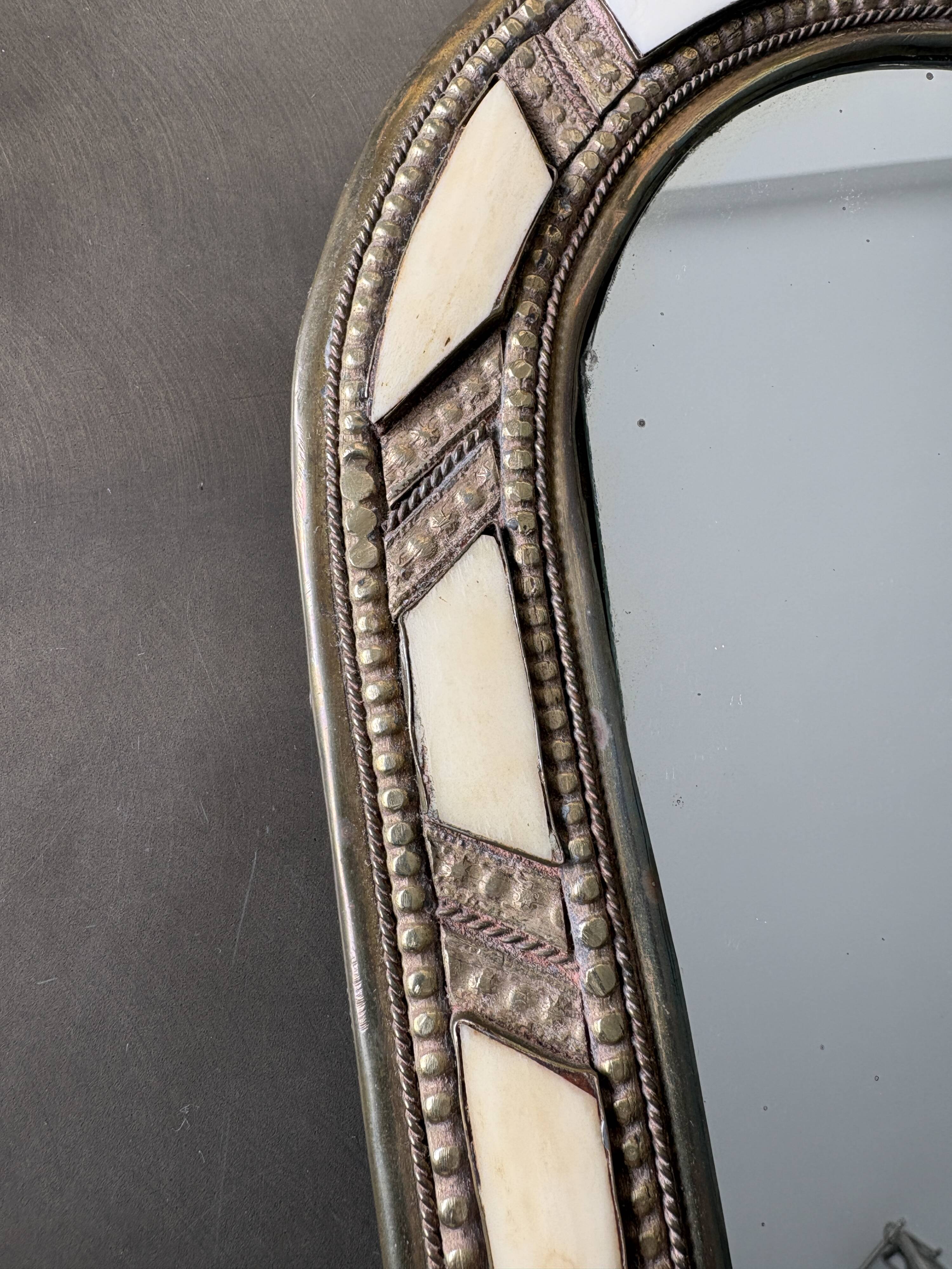 Moroccan Artisan Mirror in Brass and Bone - Moorish Style