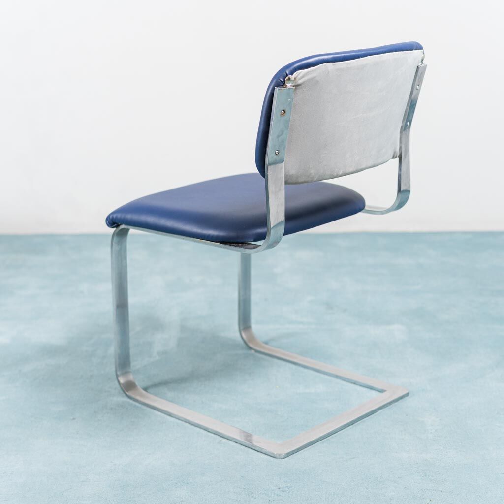 Set 4 chairs eco leather blue metal chrome 70