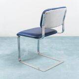 Set 4 chairs eco leather blue metal chrome 70