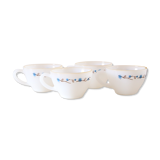 Set of 5 cups and under cups made in Mexico, Termocrisa,, white and blue