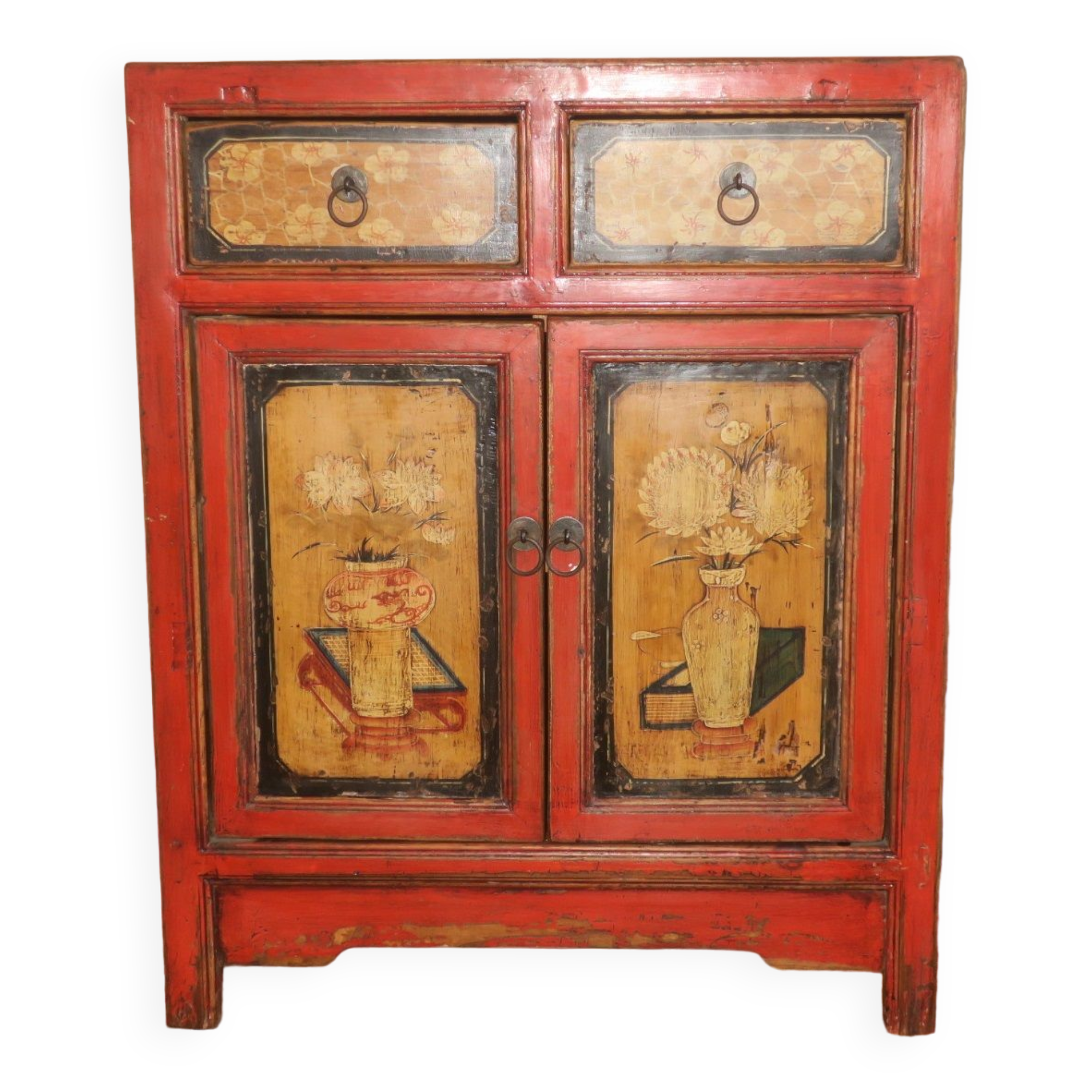 Mid century Chinese painted cabinet with 2 doors and 2 drawers