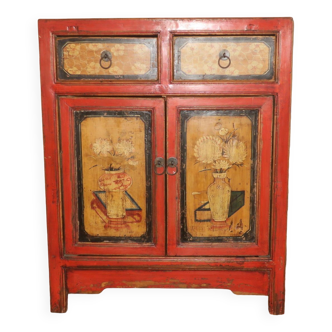 Mid century Chinese painted cabinet with 2 doors and 2 drawers