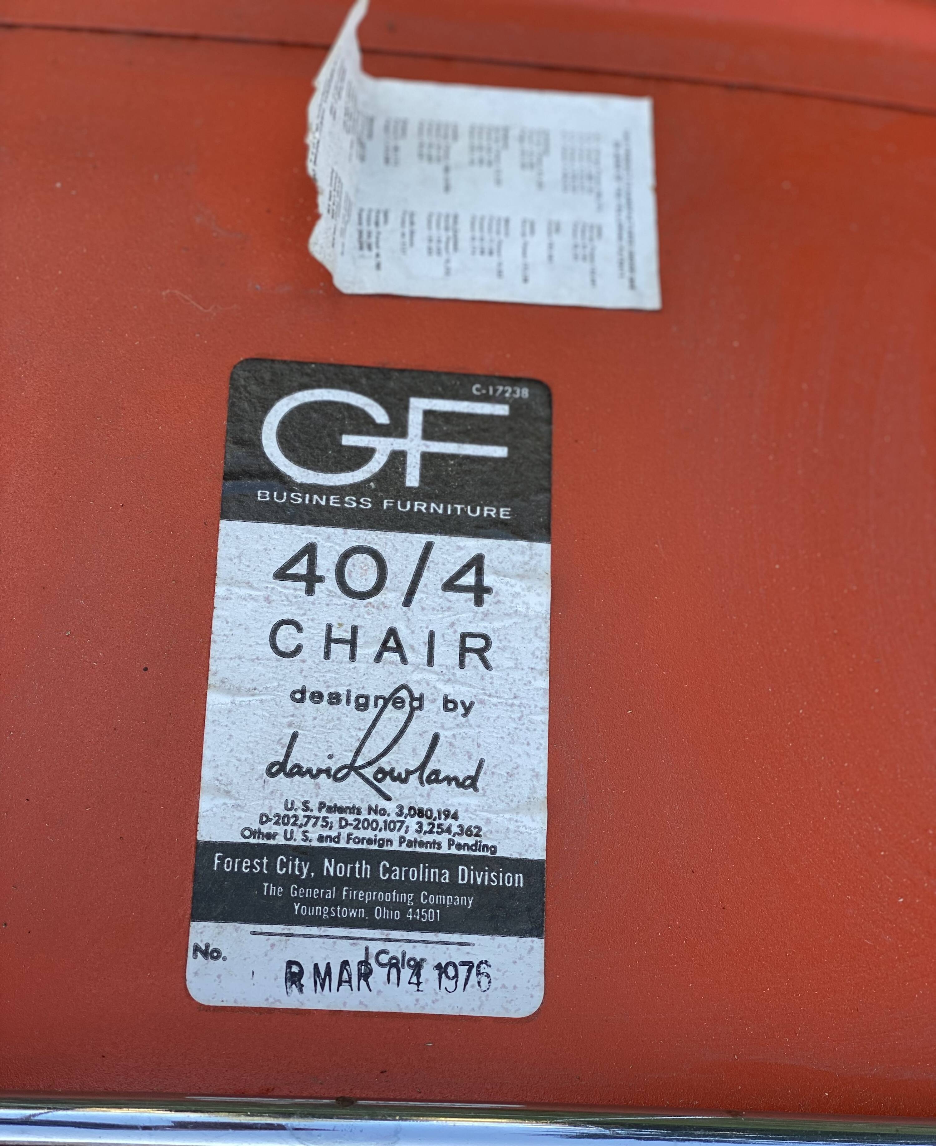 Pair of chairs by David Rowland, US Design, 1976, red metal and chrome