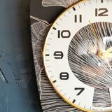 Vintage silent wall pendulum clock 60s trapeze "Gingko black gold"