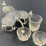 19th century silver metal and crystal mustard salt cellar holder with Louis XV shell decor