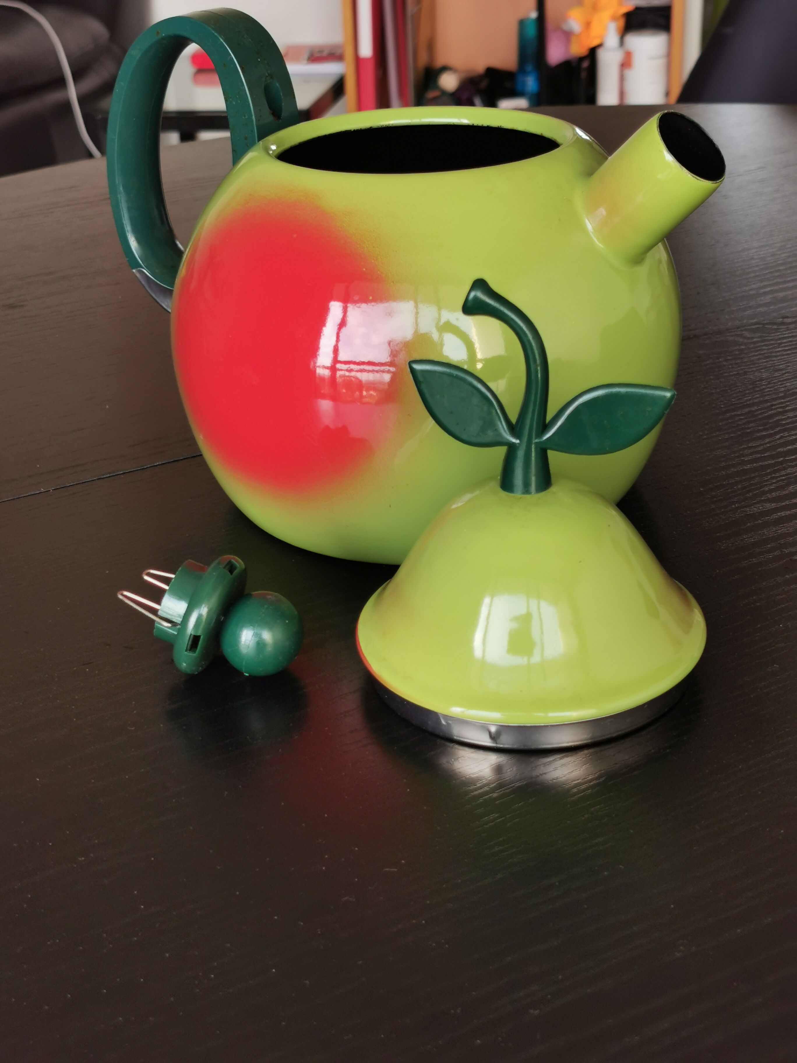 Vintage Copco enamel pear-shaped whistling kettle