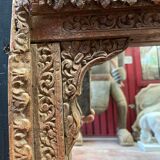 Miroir Inde Rajasthan dans un ancien encadrement  en bois de Teck 18ème superbe usure et patine