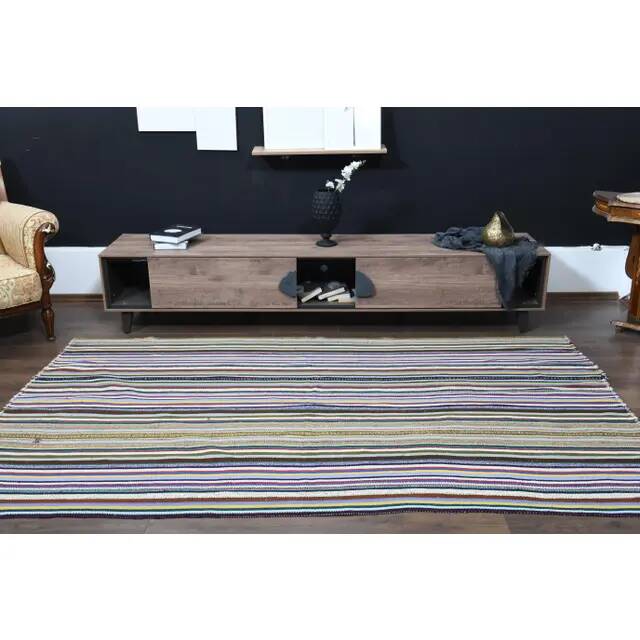 Tapis turc Oushak fait main en laine et coton multicolore, années 1970