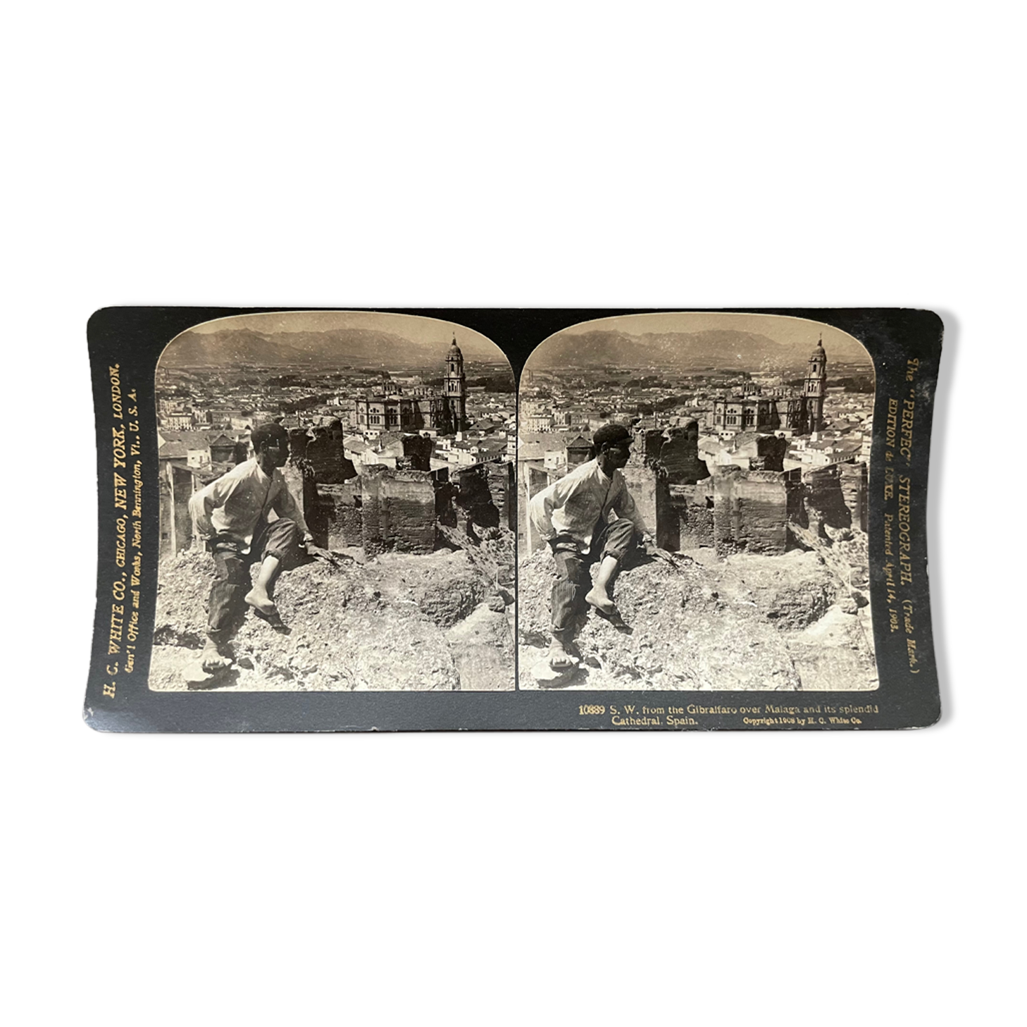 Old photography stereo, stereograph, luxury albumine 1903 Malaga, Spain