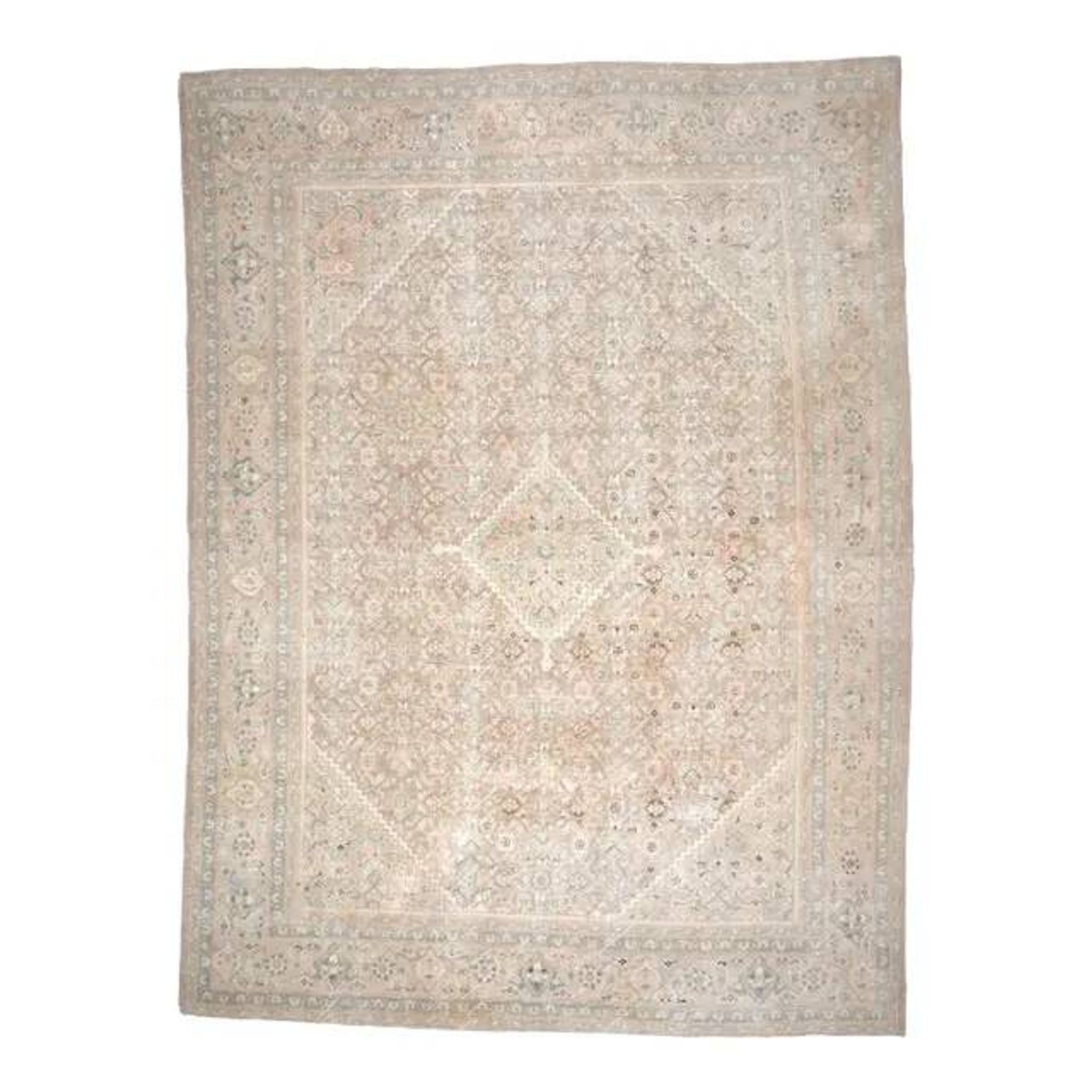 1970s Vintage Persian Handmade Wool Cotton Light Beige Area Rug 304x408