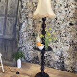 Side table floor lamp in Basque turned wood 50