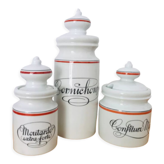 Set 3 pots vintage kitchen Service Bistro creation Jacques Lobjoy porcelaine d'Auteuil blanche