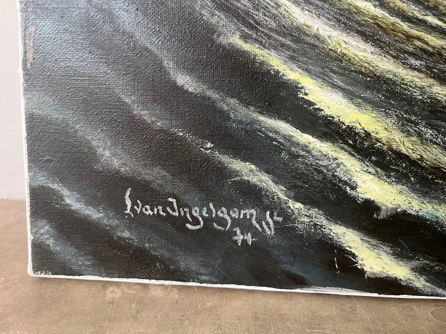 Marine, modern school, oil on canvas signed Van Ingelgam 1974
