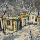 Snowy village, knife oil, signed