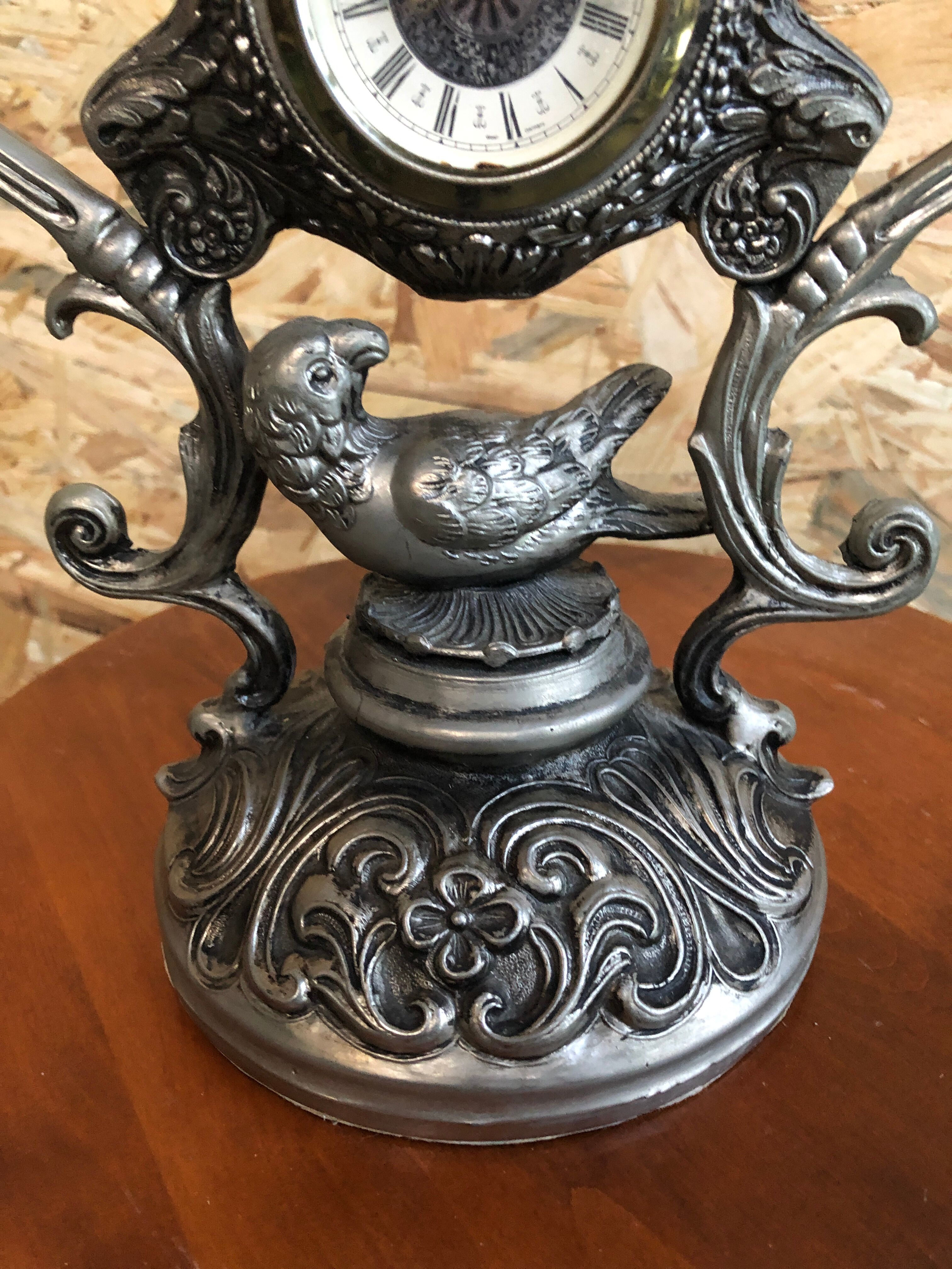 Old clock table clock baroque style metal gray made in italy vintage
