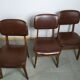 Suite de 6 chaise bois skaï marron brus vintage année 50 - 60