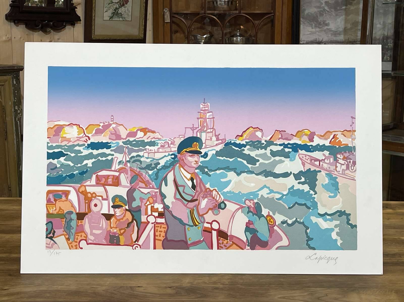 Lithograph by Charles Lapicque (1898-1988) - Maneuvers in the harbour of Brest
