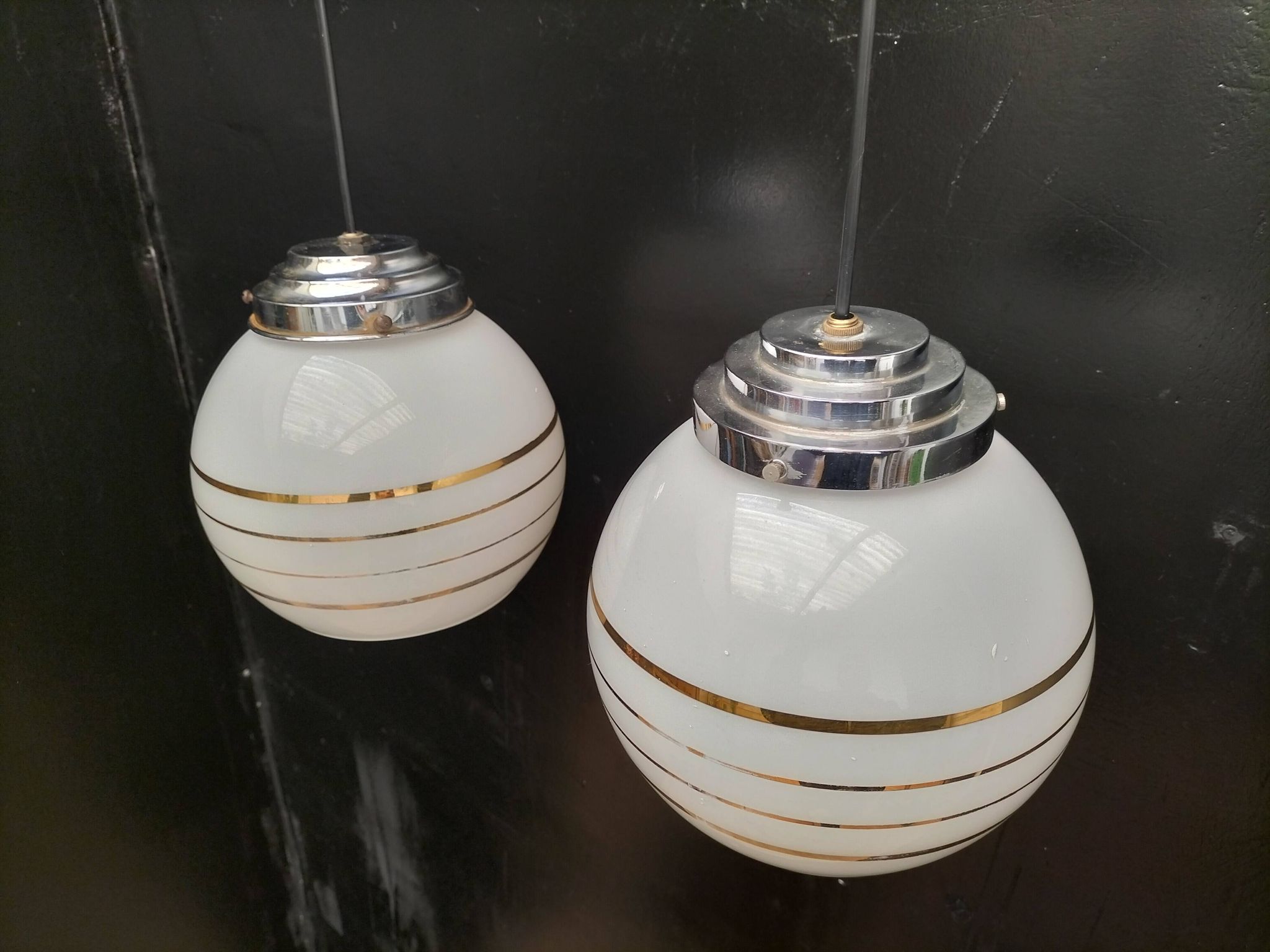 Pair of opaline pendant lights
