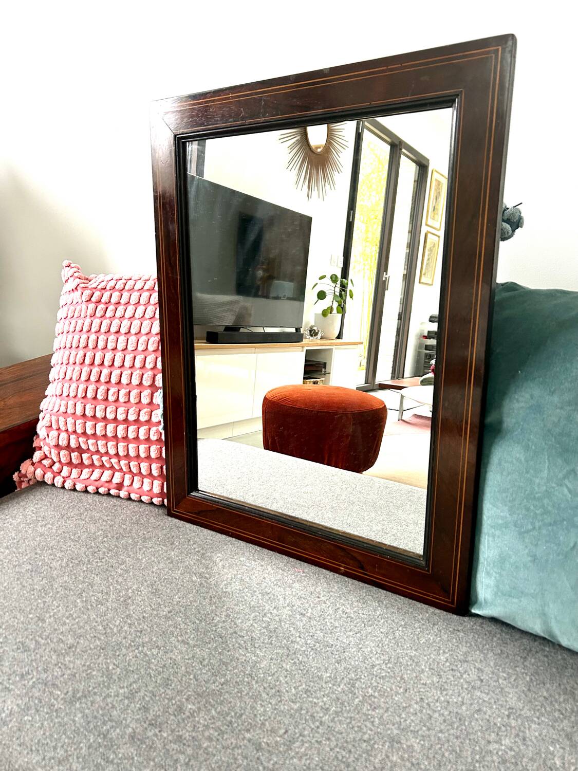 Art Deco rosewood and brass mirror