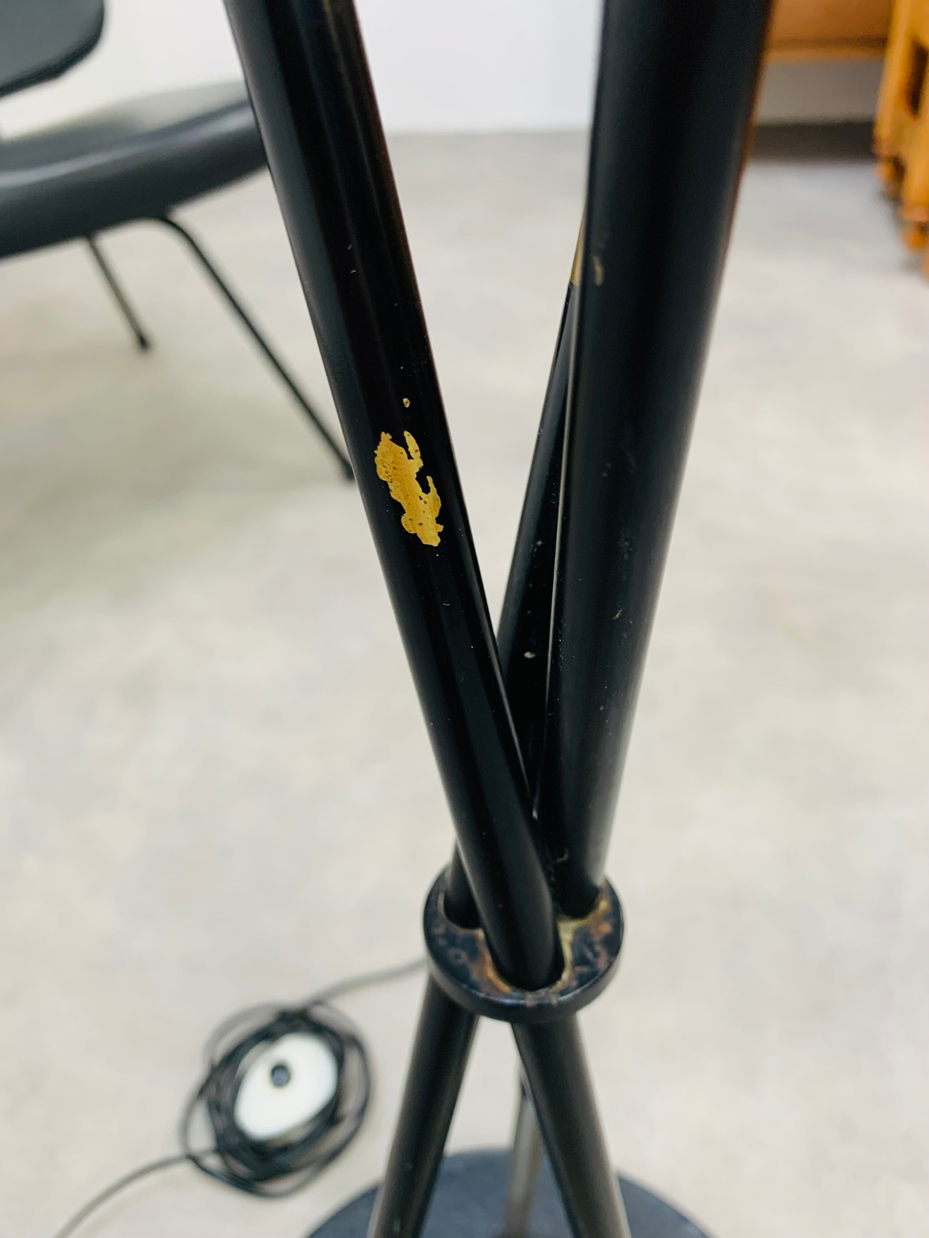 Floor lamp 3 arms 50 years brass and black lacquer for house Arlus