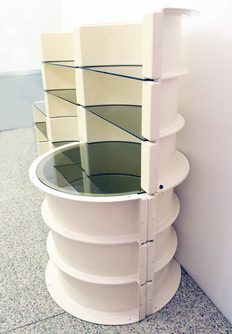 Modular plastic and glass bookcase/bar, Italy, 1970s