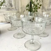 Coupe Glasses – French Set of 6 Pressed Glass Sunburst Cocktail Desser