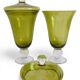 Urnes en verre de Murano vert avec couvercle, style Venini, Italie, années 1950