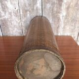 Boiled cardboard umbrella stand + brass strapping + vintage interior tray #a312