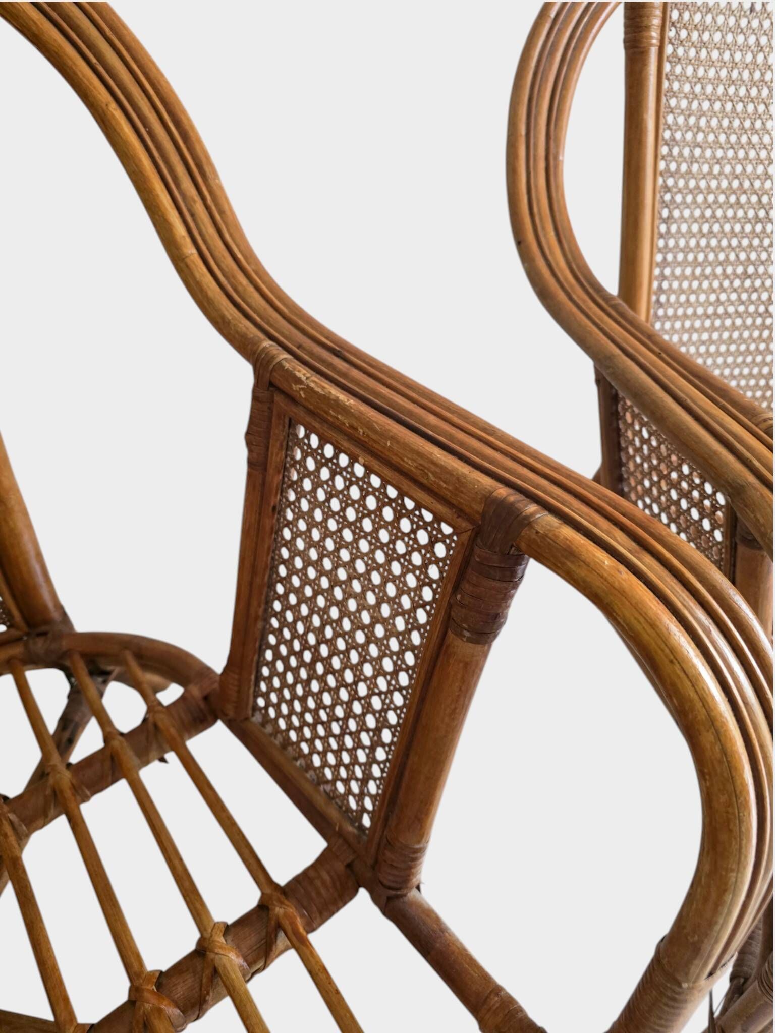 Pair of vintage rattan and cane armchairs – 1960s/70s Pair of f