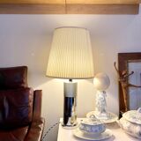 Table lamp in beige pleated cotton and chrome aluminum