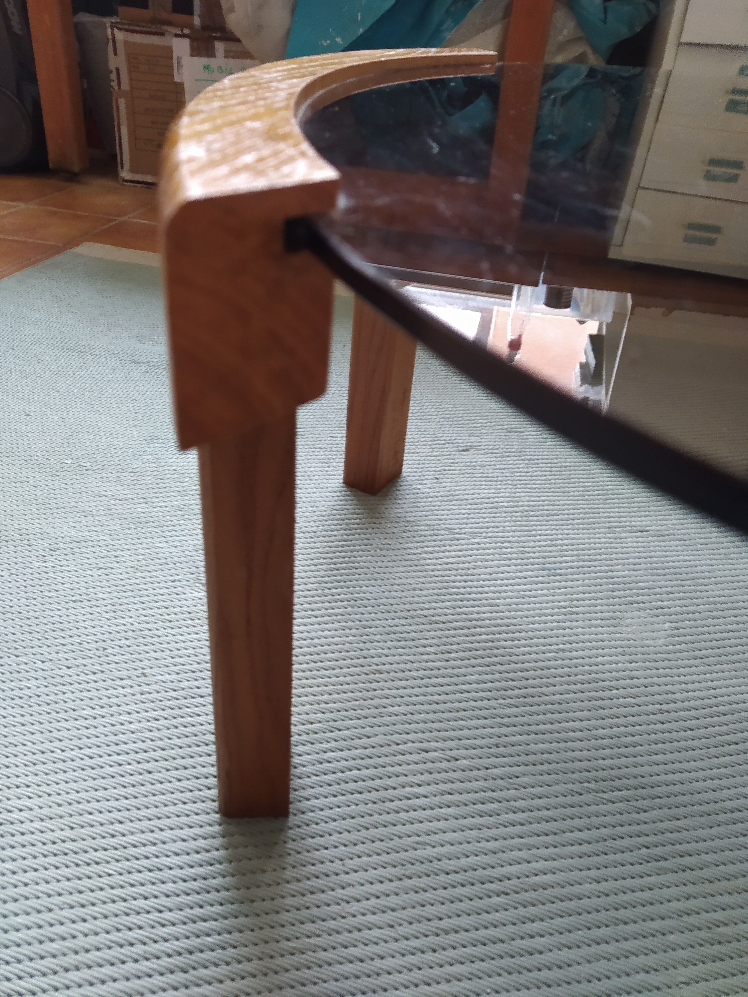 Oval coffee table in elm tray smoked glass
