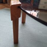 Oval coffee table in elm tray smoked glass