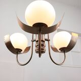 Vintage Italian Copper and Opaline Chandelier, 1970s