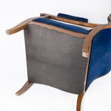 Armchair upholstered with blu velvet and mahogany designed by Frits Henningsen. The chair is great v
