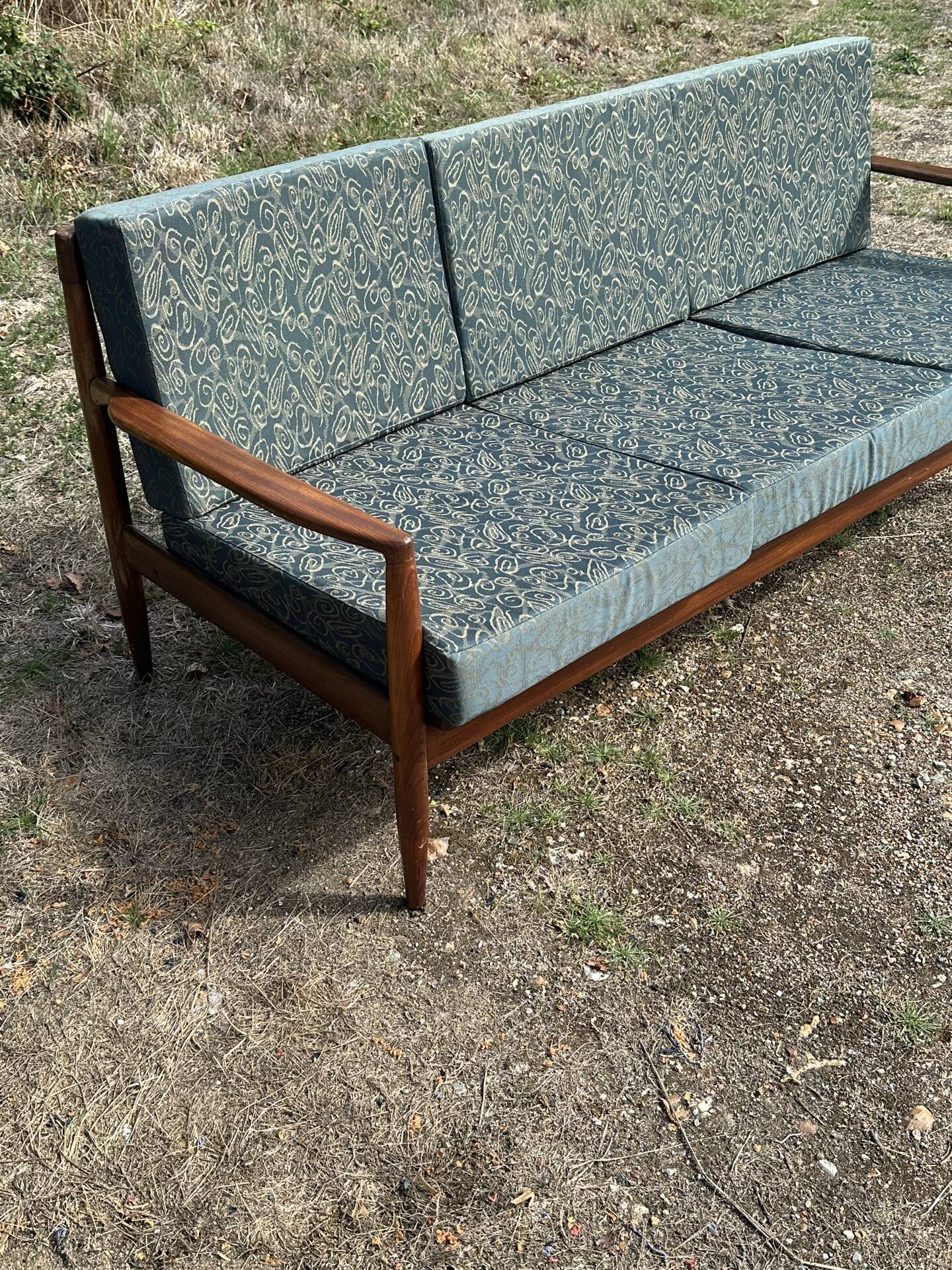 Vintage Scandinavian 3-seater wooden sofa – 1960s/70s