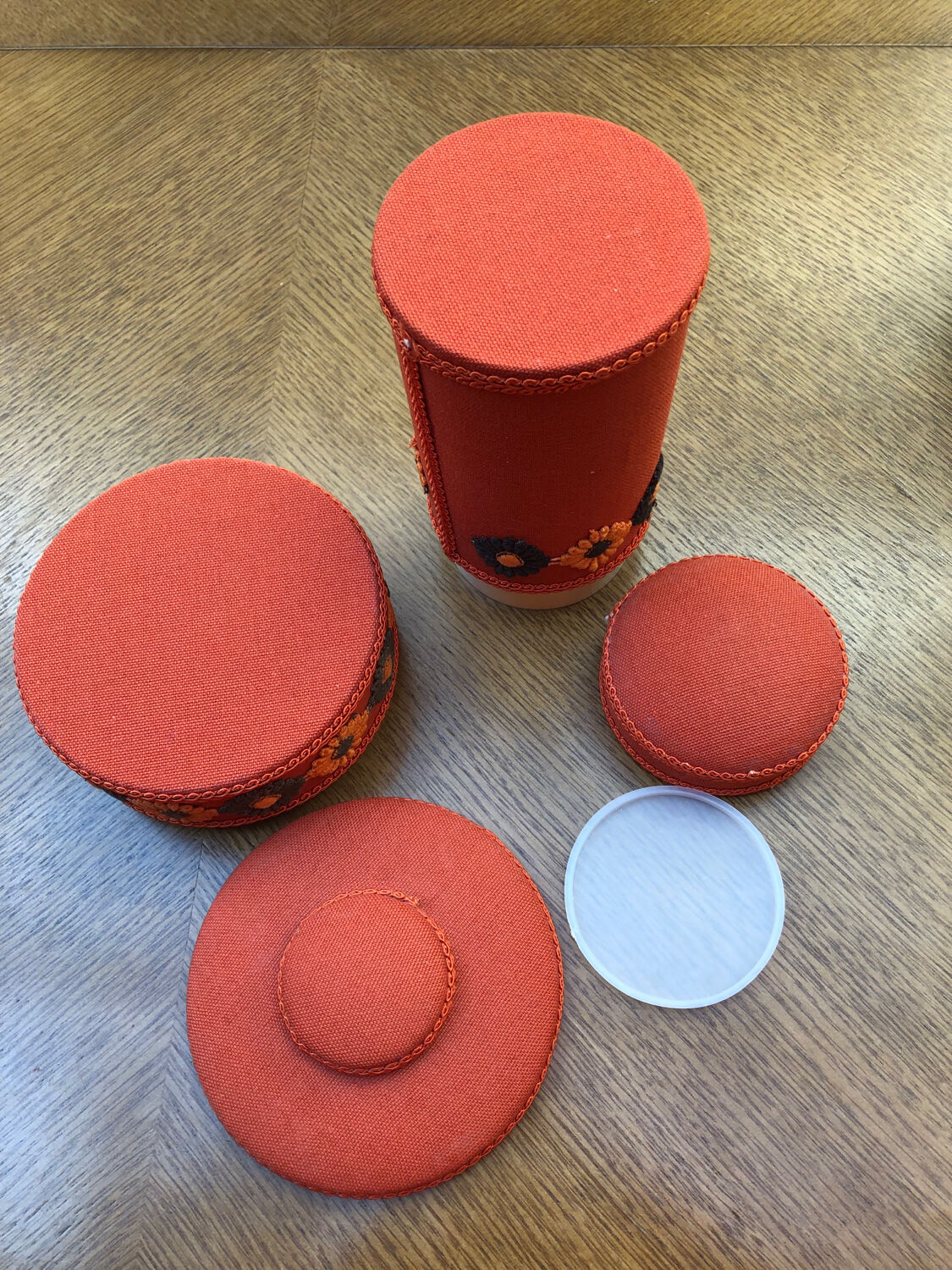 Vintage orange toilet storage boxes