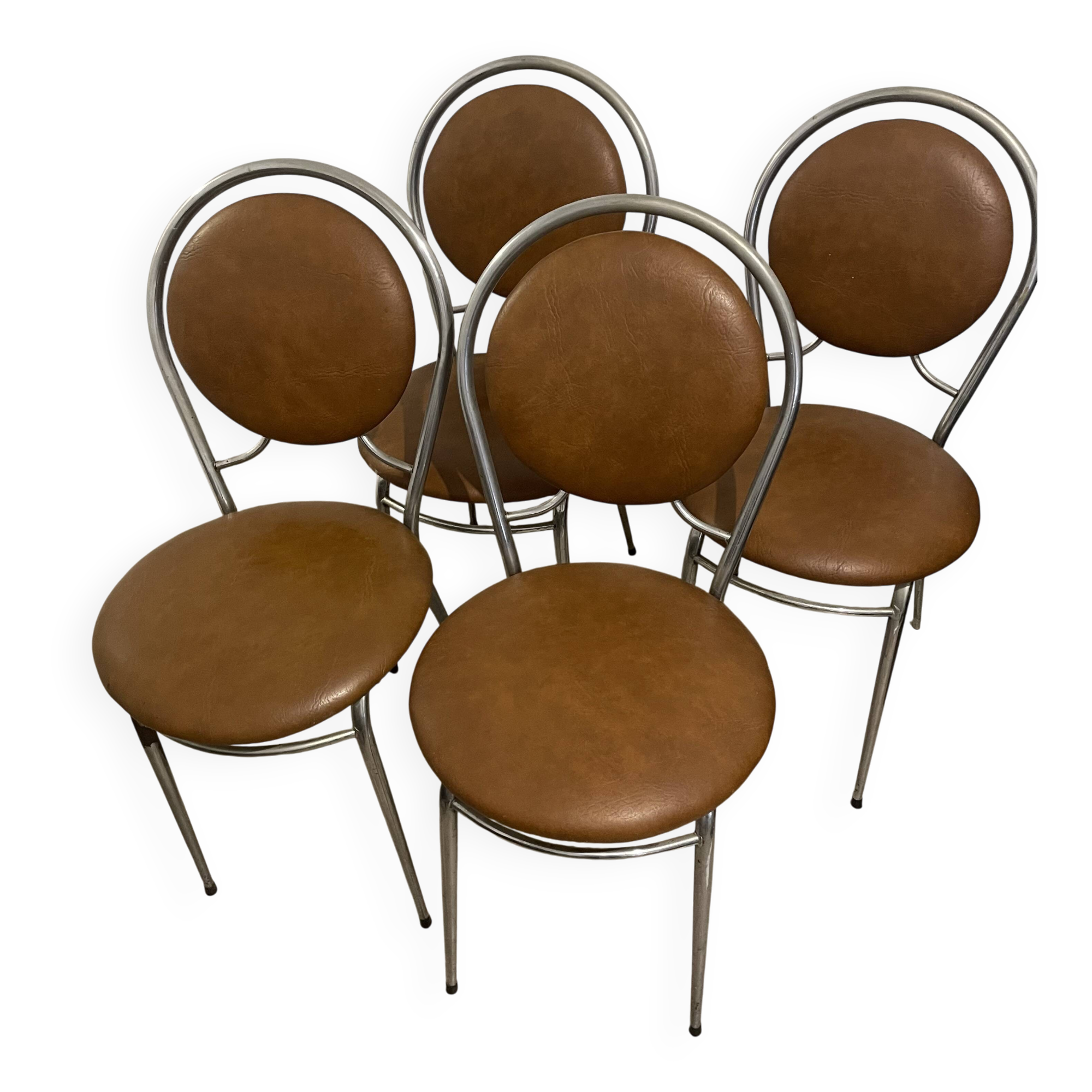 4 vintage chairs – metal & faux leather – 1960s/70s