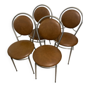 4 vintage chairs – metal & faux leather – 1960s/70s