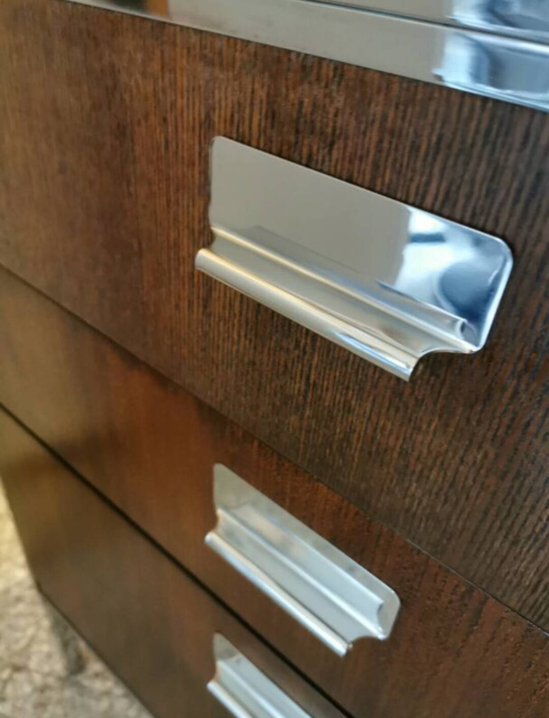 Rosewood and chrome display cabinet, 1970s-80s.