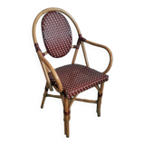 Vintage Parisian bistro armchair in rattan/bamboo and woven nylon.